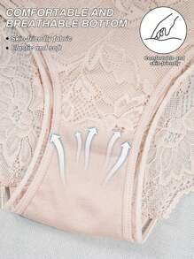 3pcs Sexy Lace Panties Seamless Low Waist Panty Lingerie For Women Floral Pattern Mesh Briefs With Silky Tactile Touch Basics Thin Fabric Knickers Soft Stretch Sexy Panties