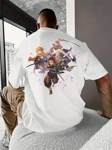 Camiseta blanca de manga corta y negra de manga corta 100% algodón, con gráficos del personaje de anime, camiseta holgada de estilo casual, adecuada para chicos y parejas en verano, regalo de cumpleaños para chicos, regalo hecho a mano,La tela no tiene olor, camiseta estampada,playeras de hombre,viene bueno el estampado. - Blanco (parte posterior) - Ver 3