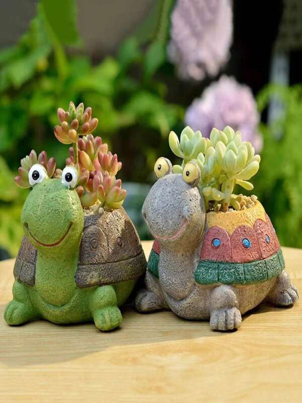 1pc Colorful Resin Creative Cute Turtle Succulent Planter Pot, Waterproof & Fade-Resistant Home Decor Plant Holder