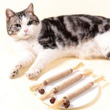 3pcs Natural Cat Teeth Grinding Stick Toy - Cat Toy, Self-Entertained, Bite-Resistant, Cat Ball, Cat Feather Teaser Wand, Cat Supplies Cats Essential, Teeth Grinding, Biting, Cleaning Toy, Self-Entertaining, Feather Stick Cat Toy