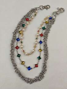 2025 New Model Pearl Pants Chain Three Layers Locomotive Chain Fashionable Men And Women Hip Hop Accessories Retro Keychain