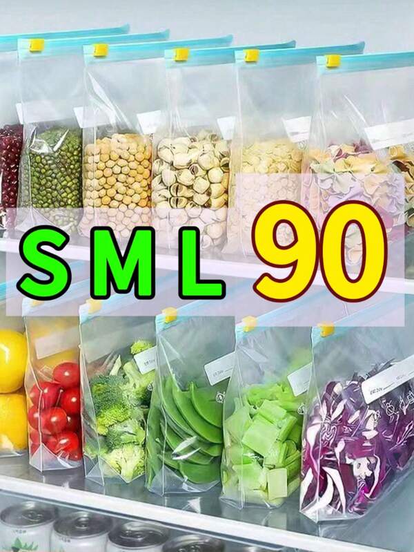 90 Stück Zip-Beutel für Lebensmittelaufbewahrung, dicke Gefrierbeutel für den Kühlschrank, mikrowellengeeignet, wiederverwendbar, geeignet zum Organisieren (erhältlich in 60 Stück, 50 Stück, 45 Stück, 30 Stück, 20 Stück, 15 Stück, 10 Stück)