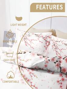 1/3Pcs Dual-Sided Cherry Blossom Duvet Cover Set Modern Oriental Blossom Bedding Set Romantic Floral Print Hotel Quality Collection - Multicolor - View 3