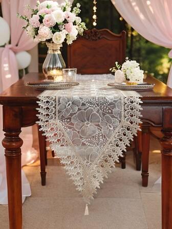 1 stuk 100% polyester organza stof, geborduurde kaki tafelloper in Europese stijl, geschikt voor eettafel, salontafel in de woonkamer, kaptafel, kast, tv-meubel, binnenhuisdecoratie, feestdagen, picknickmatten voor binnen en buiten, geschikt voor alle seizoenen, feest- en bruiloftsdecoraties, verkrijgbaar in meerdere maten