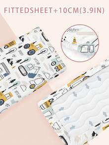 1 件卡通婴儿床床单俏皮卡车防过敏防滑可爱婴儿床垫保护垫可作为婴儿礼物 - 彩色 - 查看 3