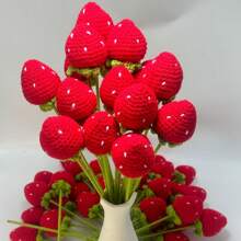 8pcs Handmade Crochet Strawberry Flower Bouquet, Red & Pink, Suitable For Home Decor, Holiday Decor, Valentine's Day & Birthday Gifts, Creative Present