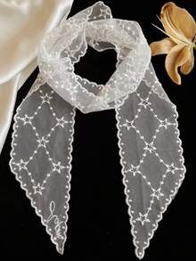 1 Set Lace Scarf,Long Chiffon Scarf, Ribbon Neckscarf, Lightweight Headband, Bag Decoration, Necktie, Collar Necklace - Suitable For Tying Package, Hair, And Neck For Dress - White - View 19