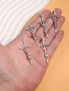 5 件镀银圣十字合金吊坠，DIY 饰品工艺金属配件 M261