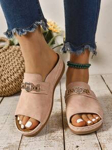 Boho Metal Chain Wedge Sandals For Outdoor Summer - Baby Pink - View 2