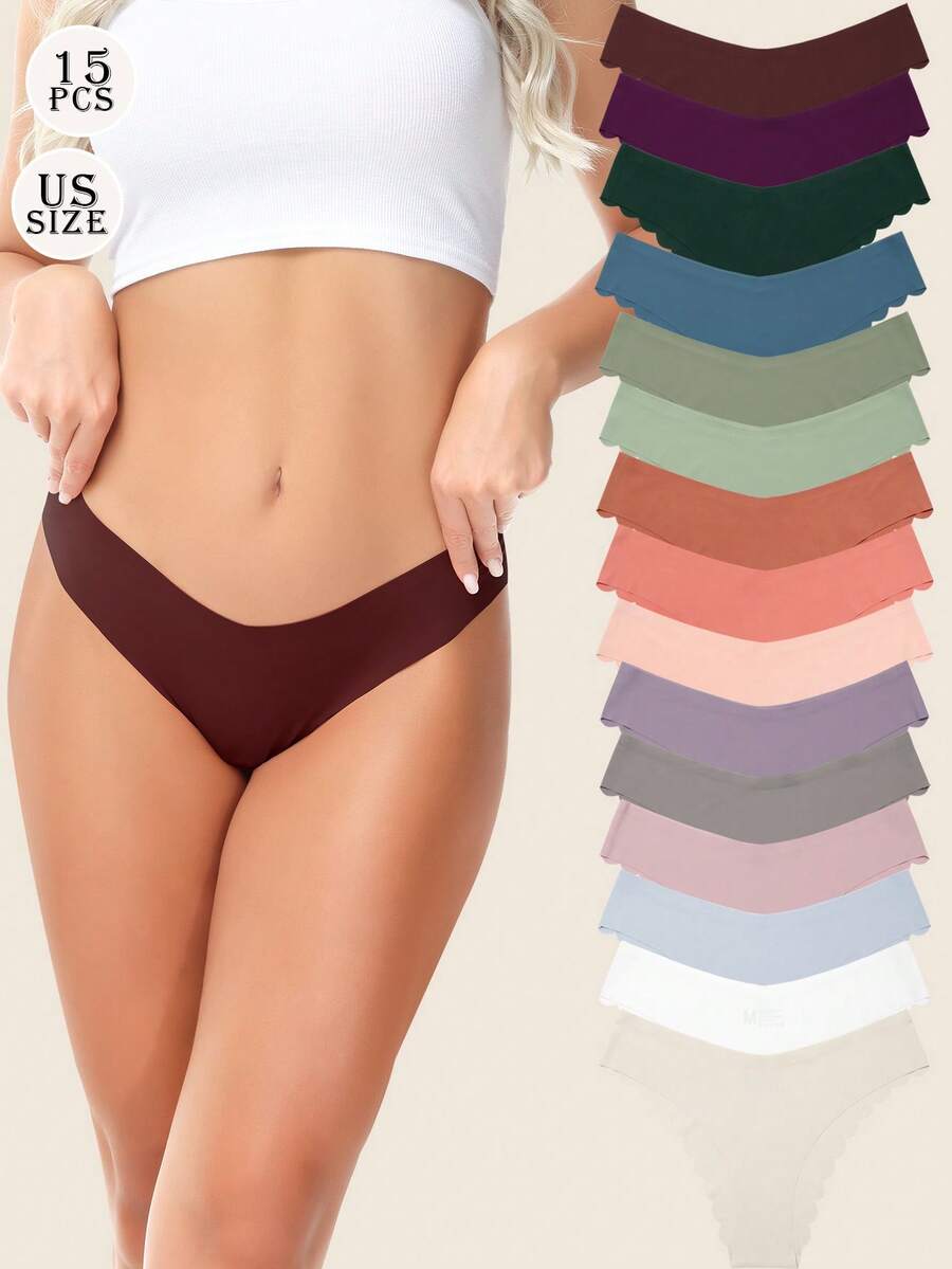15 Pack Women Seamless Underwear Cheeky Bikini No Show Panties Sexy Stretch V-Waist Hipster Wavy Sides Invisible Panties
