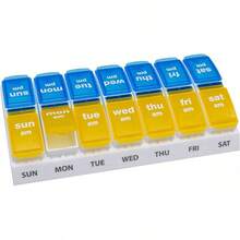Ezy Dose Weekly AM/PM Pill Organizer, 7-Day Vitamin And Medication Box With Large Pop-Out Compartments, 2 Times A Day Pill Holder For Easy Dosing, Blue And Purple Lids, Travel-Friendly Design - 黃色 - 查看 1