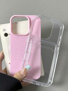 Funda de teléfono de color caramelo de 2 en 1 compatible con iPhone 16, 15, 14, 13, 12, 11 Pro Max 16Plus, con ranura para tarjetas, simple, a prueba de golpes y cubierta suave transparente