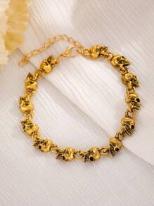 1 pièce Bracelet vintage gothique à tête de mort dorée sombre, accessoire de mode pour femmes, convient pour le port quotidien et comme cadeau d'Halloween