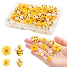 50/80 peças de resina abelhas margaridas decoração girassóis enfeites abelhas amuletos artesanato decorações com caixa de armazenamento para mulheres faça você mesmo artesanato guirlanda scrapbooking festa decoração para casa, 3 tamanhos