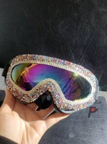 MAXAIR 1 Set Colorful Crystal Densely Decorated Luxury Sparkling Reflective Ski Goggles With Adjustable Elastic Band, Fashionable Gear For Concert