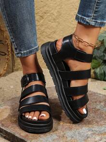 女童时尚厚底凉鞋，一脚蹬，防滑，2025年最新款式，韩版，夏季 - 黑色 - 查看 5