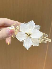 3个优雅3D立体花朵发夹 - 防滑香蕉夹，适用于丸子头和马尾辫，绿白花朵设计，金色点缀，百搭发饰，适合青少年，完美适用于休闲装扮和休闲派对，可爱发夹，女孩配饰，发饰，秋季，美发工具，女士配饰，美发用品，秋季，女士发饰，美容配饰 - 彩色 - 查看 6