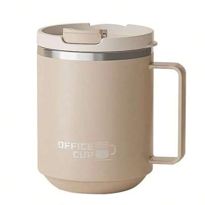 1 个 500 毫升/17 盎司双层 304 不锈钢咖啡杯，带盖和提手 - 便携式防漏真空保温杯，适用于牛奶或咖啡，是学生和成人上学、办公、露营、野餐和旅行的理想之选。