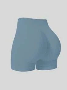 Plus Size Women's Seamless High Waist Solid Color Knit Gym Shorts, Yoga Workout Cycling Shorts, Comfortable Skin-Friendly Fashion Sports Bottoms