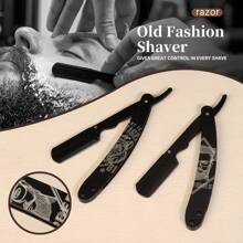 4 In1 Men's Straight Razor Shaving Kit - Including Metal Shaver With 10pcs Stainless Steel Blades & Shaving Brush & Shaving Bowl, 3D-Muster-Design For Staight Razor, Perfect Gift For Father & BoyFriend