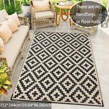 Reversible Mats, Plastic Straw Rug, Modern Area Rug, Large Floor Mat And Rug For Outdoors, RV, Patio, Backyard, Deck, Picnic, Beach, Trailer, Camping, Black & Cream, 9' X 12'