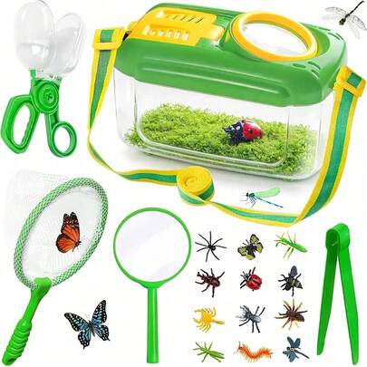 Set de 5 piezas para atrapar insectos para niños - Kit de captura de insectos con atrapador de insectos, red de mariposas, pinzas, set de exploración al aire libre, apto para niños de 3 a 8 años, formas y colores aleatorios, atrapa insectos de forma segura mientras proteges las manos de los niños
