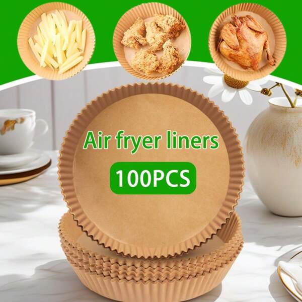 50/100 Pack Disposable Air Fryer Liners For /Instant Pot | Square & Round 6.3"(16cm) Pre-Cut Baking Sheets | Oven & Microwave Safe Parchment Paper | Grill/Roast Use | No Clean Kitchen Hack |Home & Commercial Use