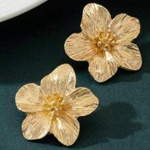 Vintage Gold Floral Statement Hoops - 3D Textured Hypoallergenic Earrings For Women, Spring/Summer Party Glam, Luxe Mother's Day/Birthday Gift, Everyday Dainty Jewelry
