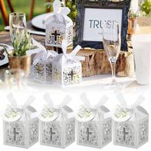 6-24pcs Elegant White Hollow Cross Gift Box Laser-Cut Wedding Candy Box Wedding Baptism Favors Gift Box Decoration Baptism Gifts