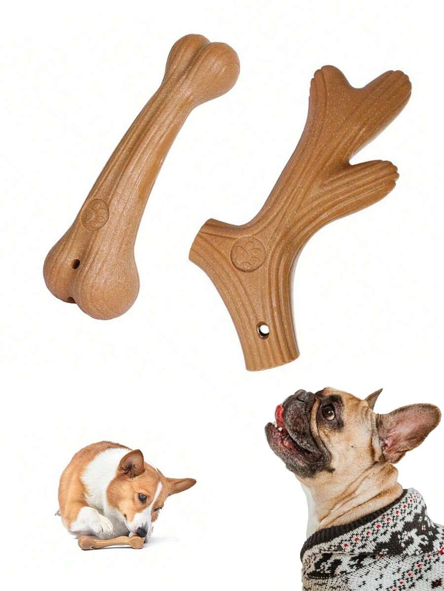 狗狗咀嚼玩具 - 和耐用咀嚼棒 - 耐用替代咀嚼棒磨牙玩具 - 骨头和鹿角形状 - 1 件