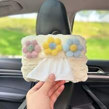 Capa para caixa de lenços de papel floral com 3 peças, suporte para lenços de papel pendurado no encosto do banco do carro em poliéster, protetor de cinto e ombro, decoração de interiores, acessório para veículos