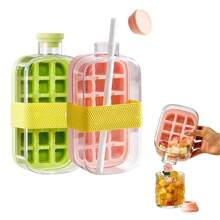 1 pezzo Stampo per cubetti di ghiaccio di grande capacità, frullatore portatile da esterno altamente attraente per bevande ghiacciate, adatto per contenitori di bevande refrigerate, teiere alla frutta e bottiglie di limone, dispensatore di bevande per intrattenimenti familiari, feste e festival, stampo per cubetti di ghiaccio, griglia per cubetti di ghiaccio pressati, scatola di conservazione dei cubetti di ghiaccio fatti in casa, scatola di conservazione per frigoriferi domestici, bottiglia d'acqua con griglia per cubetti di ghiaccio congelati che può essere trasportata con sé