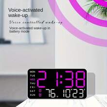 9.5" Digital Wall Clock With Date, Indoor Temperature - LED Digital Clock With Large Number, 12/24Hr Format, Auto-Dimming, Desk/Wall Clock For Living Room, Bedroom, Farmhouse, Kitchen, Office - 綠色 - 查看 2