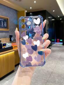 1pc Blue & Purple Heart-Shaped Corner Anti-Fall Electroplated Camera Protection Phone Case Compatible With Samsung/Galaxy/Infinix/Redmi/OPPO/VIVO/Realme Waterproof Shockproof Scratch Resistant - Blue - View 1