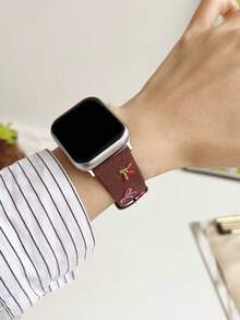 1件女款粉色蝴蝶結與櫻花刺繡PU皮革手錶錶帶，適用於Apple Watch 38/40/41/42/44/45/49/(S10 42)/(S10 46)mm，兼容S10/Ultra/SE/9/8/7/6/5/4/3/2/1機型，時尚可愛，INS風格，智慧手錶錶帶，母親節/日常/派對禮物 - 煙紫色 - 查看 3