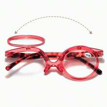 二合一化妆镜眼镜，带印花图案和180°翻转放大镜 - 彩色 - 查看 2