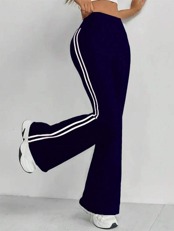 Women's High-Waisted Flare Yoga Pants – Solid Color Wide-Leg Active Trousers, Stretchy Elastic Waist Lounge Pants For Gym, Workout & Casual Wear