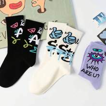 5 Pairs Unisex Cartoon Graffiti Colorful Socks, Original Design, Fashion Patterns Suitable For Various Styles, Great For Gifts To Family And Friends