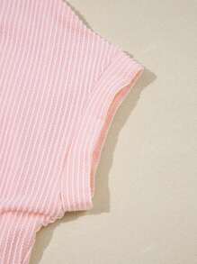 Acelitt T-shirt rosa girocollo color block, in maglia a cordoncino con tasche