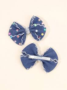 2pcs Denim Hair Bows For Girls Solid Color Denim Bow Alligator Clips With Fruit Accessories Cute Apple Strawberry Watermelon Decor Bow Hair Clips Vacation Gifts Bow Barrettes Kids Hair Accessories