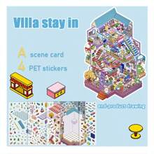 4张贴纸+1张场景卡 童年别墅 卡通模拟经营 造景贴纸 创意3D立体微缩场景粘贴画 可爱减压DIY贴纸 智能小房子 收纳贴 免抠场景贴 3D分层立体小房子贴 - 彩色 - 查看 10