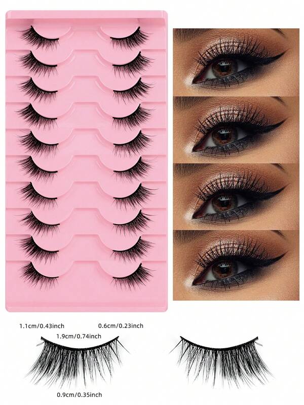 10 أزواج من رموش مزيفة نصف عين ذات ذيل طويل بملمس ناعم وحساس، مناسبة للسفر والنساء والاستخدام اليومي والمكياج الخفيف والمواعدة