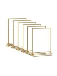 6Pack Acrylic Sign Holder With Gold Frames And Vertical Stand, Ideal For Display Wedding Table Numbers, Double Sided Picture, Clear Photos, Menu Holders