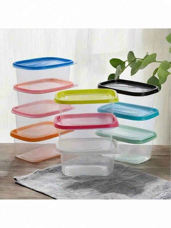 10 Piezas de Recipientes Apilables para Almacenamiento de Alimentos con Tapas, Cajas de Almuerzo de Plástico para Granos, Carnes, Frutas y Verduras, Aptos para Lavavajillas y Microondas, Útiles Escolares