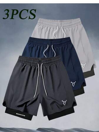 مجموعة من 3 قطع من شورتات رياضية سريعة الجفاف والقابلة للتنفس للرجال، شورتات رياضة وركض وصالة كاجوال