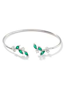 1pc Minimalist Metal Branch & Leaf Cubic Zirconia Inlaid Bangle Bracelet, Fashionable & Versatile Unique Women Jewelry
