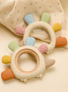 Baby Stegosaurus Silicone Teething Toy Babies Cute Dinosaur Wooden Ring Toys Easy To Grip Cartoon Dino Design Toddler Infant Accessory Youngest Teether Gifts