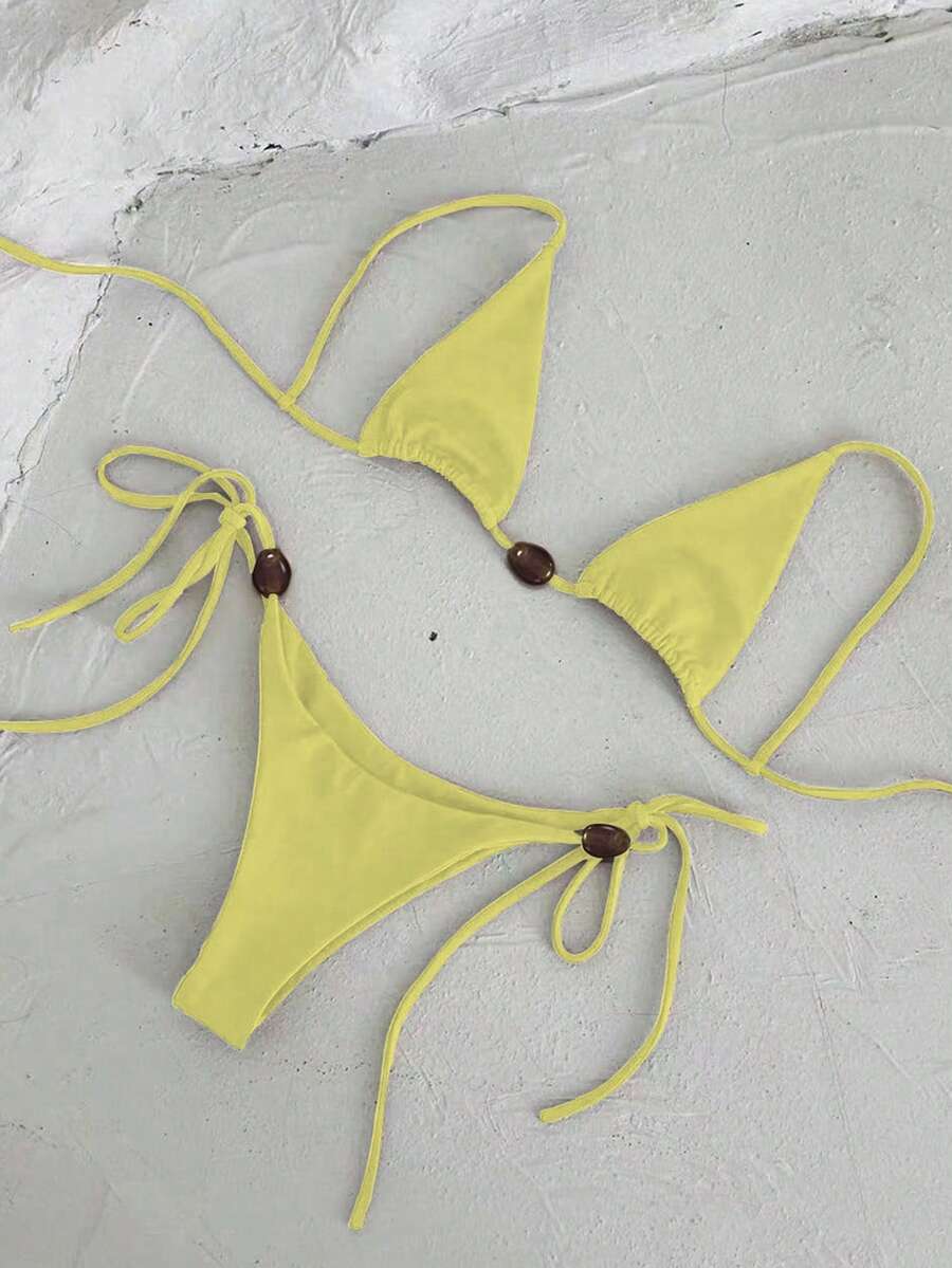 Polovedo 官方欧洲和美国纯色女士比基尼泳装 - 黃色 - 查看 1