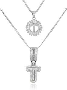 2 Dây chuyền chữ cái mạ vàng 18k lấp lánh, dây chuyền mảnh mai, dây chuyền tên cá nhân hóa, mặt dây chuyền tròn đính đá Zirconia, trang sức pha lê, quà tặng cho phụ nữ - 26 chữ cái - Xem 48