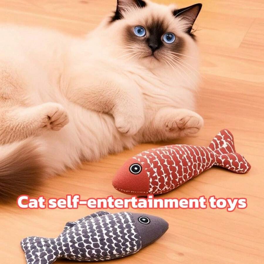 【猫玩具 狗玩具 鱼形 3色】宠物玩具 仿真亚麻鱼玩具 跨境货源 猫咪自玩玩具 猫薄荷耐咬逗猫棒 宠物用品